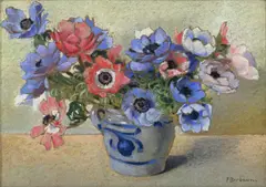Franz Peter Birbaum, Nature morte au bouquet d'anémones, pastel sur papier