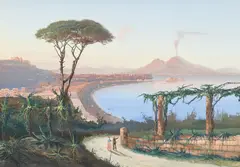 Augusto Corelli, Paysage napolitain, gouache sur papier