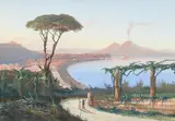 Augusto Corelli, Paysage napolitain, gouache sur papier