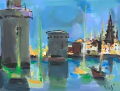 Marcel Mouly, Port de la Rochelle, 1984, gouache sur papier