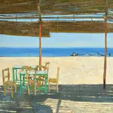 René Genis, Terrasse en bord de mer, huile sur toile
