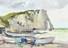 Marcel Cramoysan, Marine à Etretat, huile sur toile