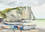 Marcel Cramoysan, Marine à Etretat, huile sur toile