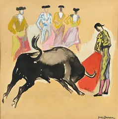 Yves Brayer, Les toréadors, aquarelle, encre de Chine et gouache sur papier
