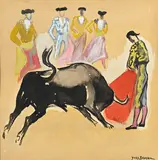 Yves Brayer, Les toréadors, aquarelle, encre de Chine et gouache sur papier
