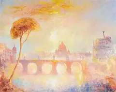 Léopold Baijot, Le pont des Anges, Rome, 2008, huile sur toile signée et datée "1.1.08"