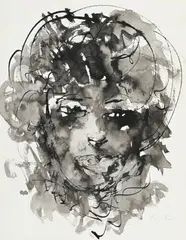 Léonor Fini, Visage, lavis d'encre de Chine sur papier