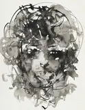 Léonor Fini, Visage, lavis d'encre de Chine sur papier