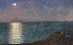 Alexandre Roubtzoff, Bord de mer au lever de lune, 1916, huile sur toile marouflée sur carton