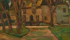 Jan Peszke, Manoir derrière les arbres, huile sur panneau