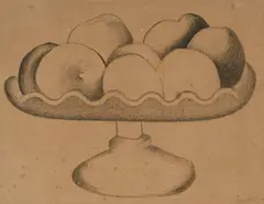 Auguste Herbin, Nature morte aux fruits dans une coupe, crayon sur papier