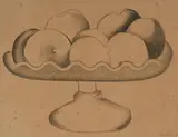 Auguste Herbin, Nature morte aux fruits dans une coupe, crayon sur papier