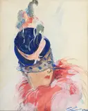 Jean-Gabriel Domergue, Portrait d'élégante au chapeau et à la voilette, aquarelle, gouache et crayon sur papier