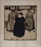 Edouard Vallet, Autour d'une tombe, eau-forte et aquatinte