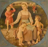 Louis Charles Rivier, Mutter Maria mit Kindern, 1945, crayon de couleurs sur carton
