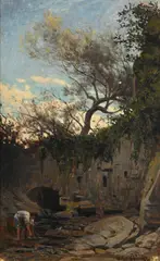 Arthur Calame, Rivière animée, huile sur panneau
