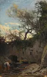 Arthur Calame, Rivière animée, huile sur panneau