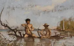 François Bocion, Baigneurs de Bellerive, 1872, huile sur papier marouflée sur carton