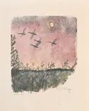 Robert Hainard, Cinq canards et la lune, bois gravé
