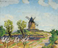 François Gos, Moulin en Provence, huile sur toile