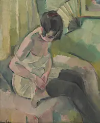 Henri Fehr, Femme mettant ses bas, huile sur toile