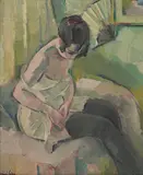 Henri Fehr, Femme mettant ses bas, huile sur toile