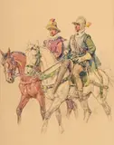 Edouard Elzingre, Cavaliers compagnie 1602, aquarelle sur papier
