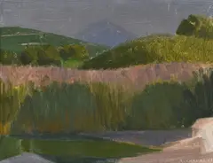 Albert Chavaz, Bord de rivière, 1962, huile sur toile marouflée sur panneau
