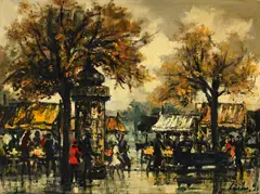 Sergio Cecchi, Marché de Plainpalais, 1954, huile sur toile