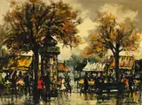 Sergio Cecchi, Marché de Plainpalais, 1954, huile sur toile