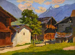 Edmond Bornand, Village de montagne, 1926, huile sur toile marouflée sur carton