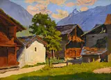 Edmond Bornand, Village de montagne, 1926, huile sur toile marouflée sur carton