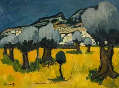 Georges Borgeaud, Les oliviers de l'Elounda, Crête, 1970-71, huile sur toile