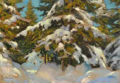 Franz Peter Birbaum, Sapins enneigés, pastel sur papier