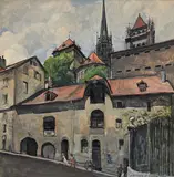 Alexandre Benois di Stetto, Vue de la Cathédrale Saint-Pierre depuis la rue Verdaine, 1938, huile sur toile