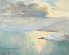 Louis-Amédée Baudit, La baie de Clarens depuis Glyon et l'ile Chartran, 1953, huile sur toile