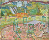 René Victor Auberjonois, Terrasse fleurie, huile sur toile
