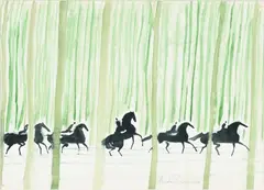 Chevaux dans la forêt verte by André Brasilier, aquarelle sur papier, sold Jun 2026