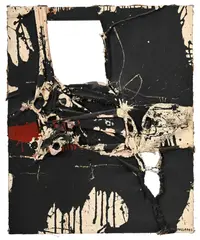 Manolo Millares, Cuadro (1), 1960, technique mixte sur toile de jute