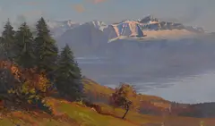 Charles Parisod, Lac et montagnes, 1925, huile sur panneau