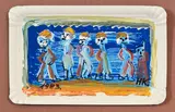 Hans Krüsi, Personnages, 1983, technique mixte sur assiette en carton