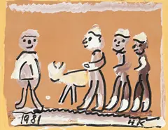 Hans Krüsi, Peppi mit Geiss, 1981, technique mixte sur papier