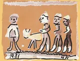 Hans Krüsi, Peppi mit Geiss, 1981, technique mixte sur papier