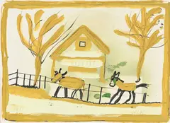 Hans Krüsi, Dem Zaun entlang, 1981, technique mixte sur papier