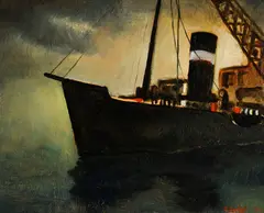 Gustave Buchet, Bateau à vapeur, 1948, huile sur carton