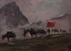 Leonardo Roda, Troupe d'artillerie dans les Alpes, 1910, huile sur toile
