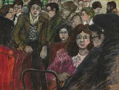 David Azuz, Au Café, pastel gras sur papier marouflé sur toile