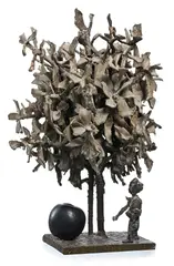 Alik Cavaliere, G.B. rencontre un arbre et une pomme, 1963, sculpture en bronze