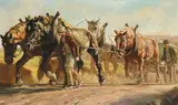 Julius Paul Junghanns, Paysans et chevaux de trait, huile sur toile