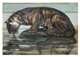 Paul Jouve, Tigre lapant l'eau, 1878-1973, huile, gouache et fusain sur papier contrecollé sur carton
